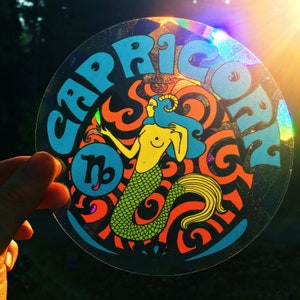 Capricorn..Zodiac..Window Decal..Sun Catcher..Peel Off And Restick..Crystal..Prism..Window Cling..Rainbow..Capricorn astrology decor..prism