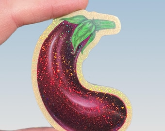 Eggplant Sticker...Waterproof Sparkly Holographic Vinyl