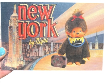 POSTCARD New York By Night... Funny Collage Postcard