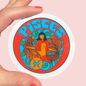 Pisces Sticker...Zodiac decal..Horoscope gift...Psychedelic vinyl sticker..Retro Pisces sticker..Hippie vinyl decal...Grateful Dead