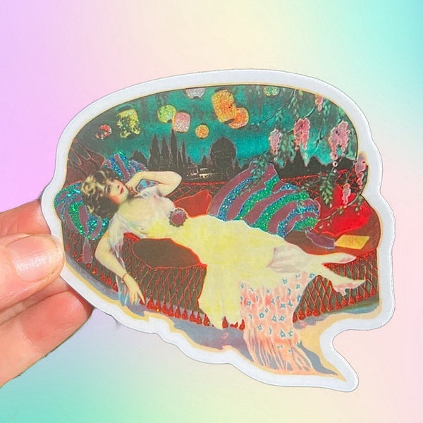 1919 Reclining Dreamer...Art Nouveau...Sticker... Sparkly..Vintage....Vinyl... Laptop... Stickers...Decal...Water Bottle...Water Resistant