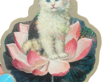 Cat on Lotus Sticker