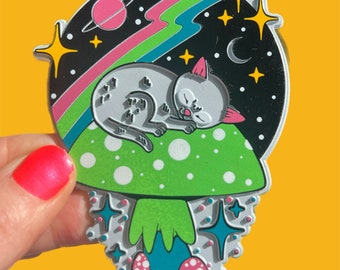 Magnet... Space Kitty... Rubber Magnet... Cat and Mushroom...3D Vintage Style... Souvenir Magnet... Fridge Magnet...Cat Mom