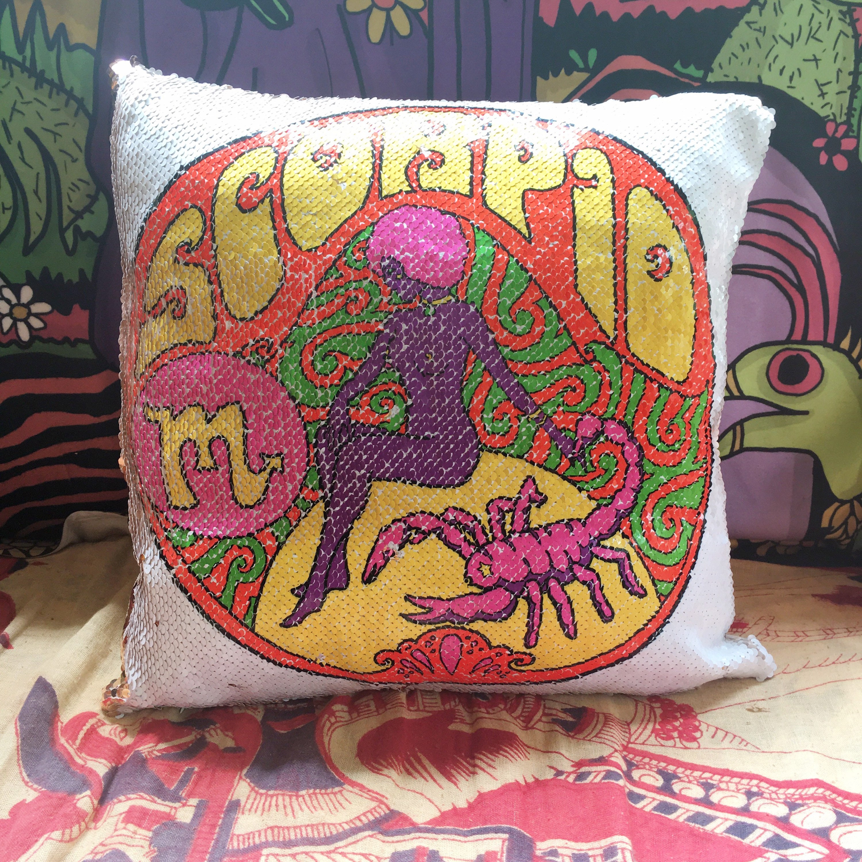 Reversible Magic Sequin Pillow Scorpio Zodiac...astrology Etsy
