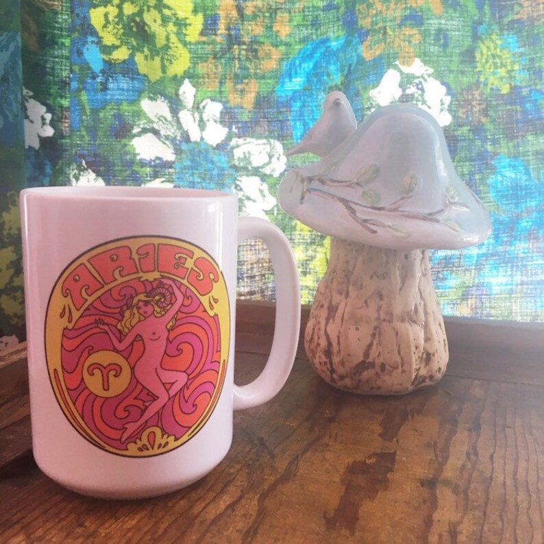 Aries Coffee Mug...60s...70s...Eco-Friendly Packaging...Zodiac Gift... Zodiac Sign...Aries Gift... Astrology Gift... Mug...Peter Max image 3