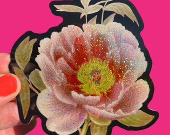 Peony Flower Super Shimmer Sticker..Victorian Botanical... Garden... Gardener...Nature...1800s