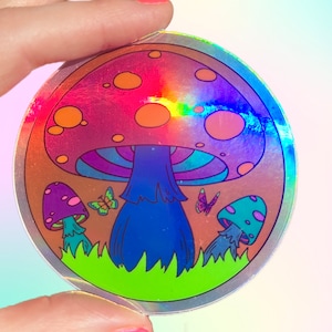 Groovy Mushroom Holographic Sticker...Sticker... Psychedelic...Vinyl... Laptop...Decal...Water Bottle...Water Resistant...... Zodiac