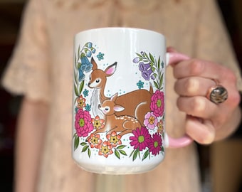 Deer and Fawn Mug...Mug..Large Mug... Cute Mug... Mom Mug...New Mom...Eco-Friendly Packaging