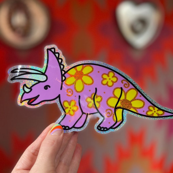 Limited Edition Extra Large Glitter TRICERATOPS Sticker...7 Inch Mega Sticker...Vinyl..Glitter...Sparkle.Laptop..Decal...Water Resistant