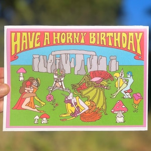 CARTE J'ai envie d'un anniversaire... Carte de voeux... Elfes païens de Stonehenge, Fées, Aube, Verseau, Week-end... Carte d'anniversaire