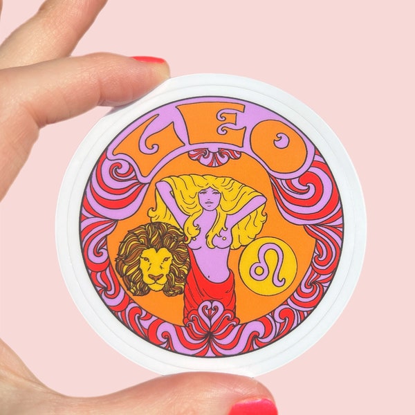 Leo Sticker... Zodiac...60s 70s... Stickers...Decal..Water Bottle... Horoscope...Astrology...Hippie...Peter Max