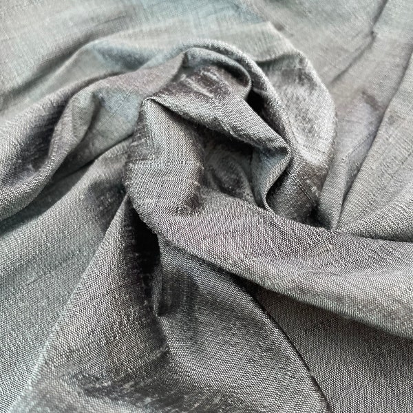 100% Pure Silk Green Teal Fabric, Natural Dupioni Silk Fabric