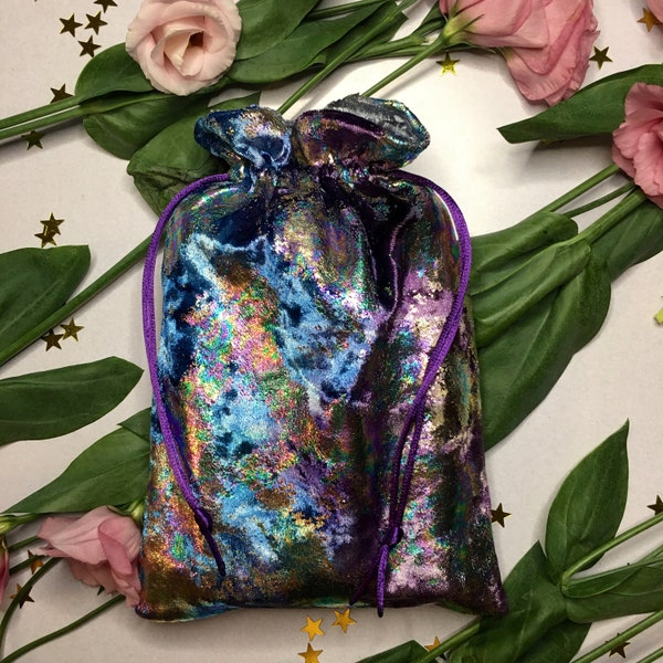 Rainbow Metallic Velvet Tarot Bag Oracle Pouch | Customise with Charms