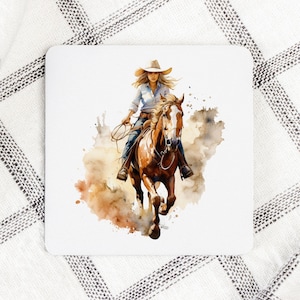 Cowgirl Horse Coaster: Rustic Farmhouse Equestrian Drink Coaster