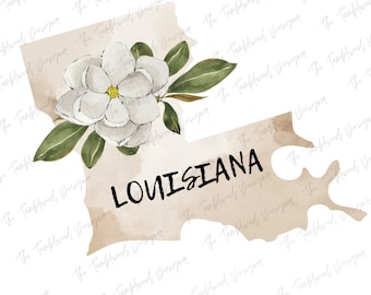Staatskaart Louisiana met magnoliabloem (PNG, JPG, SVG)