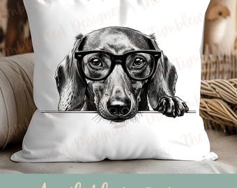Personalized Dachshund Pillow: Funny Wiener Dog with Glasses