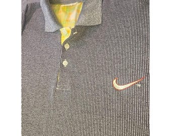 Polo de golf Nike VTG de los años 90 para hombre, talla XL, color gris, cuello a cuadros, bloques de color y raya diplomática.