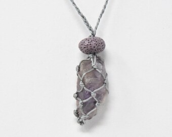 Amethyst Crystal Diffuser Necklace, Macrame Necklace, Ametyst, Diffuser Pendant
