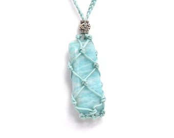 Amazonite Necklace, Macrame Necklace, Pendant, Amazonite