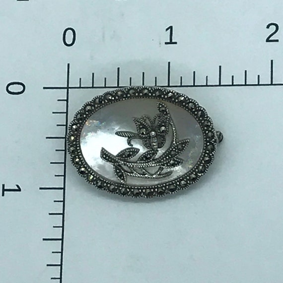 Vintage 925 Sterling Silver Marcasite Mother Of P… - image 5