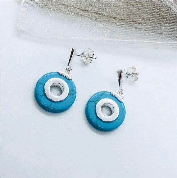 Vintage Sterling Silver Synthetic Turquoise Earrin