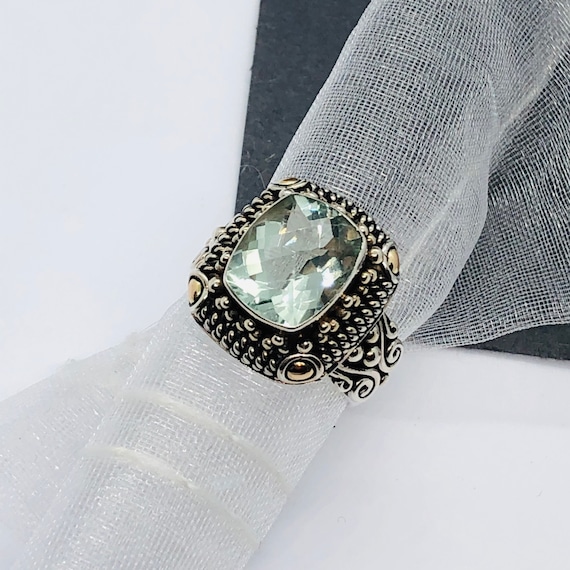 Sterling Silver Bezel Set Cushion Green Quartz Prasiolite Ring Sterling Silver Bezel Set Cushion Green Quartz Prasiolite Ring