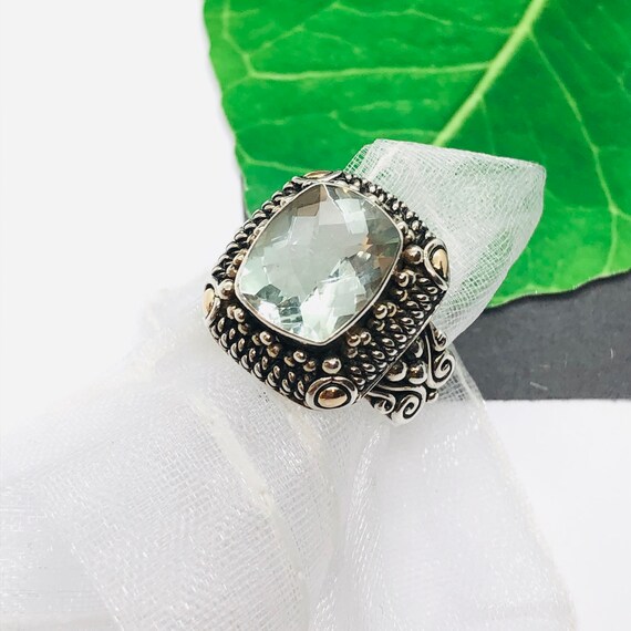 Gemstone Rings Bali Sterling Silver Ring with Green Quartz Gemstone Size 8 display picture 1