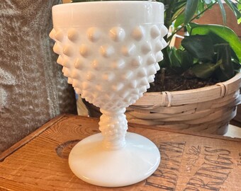 Fenton Vintage Hobnail 3.5&quot; White Milk Glass stemmed Egg cup dessert dish