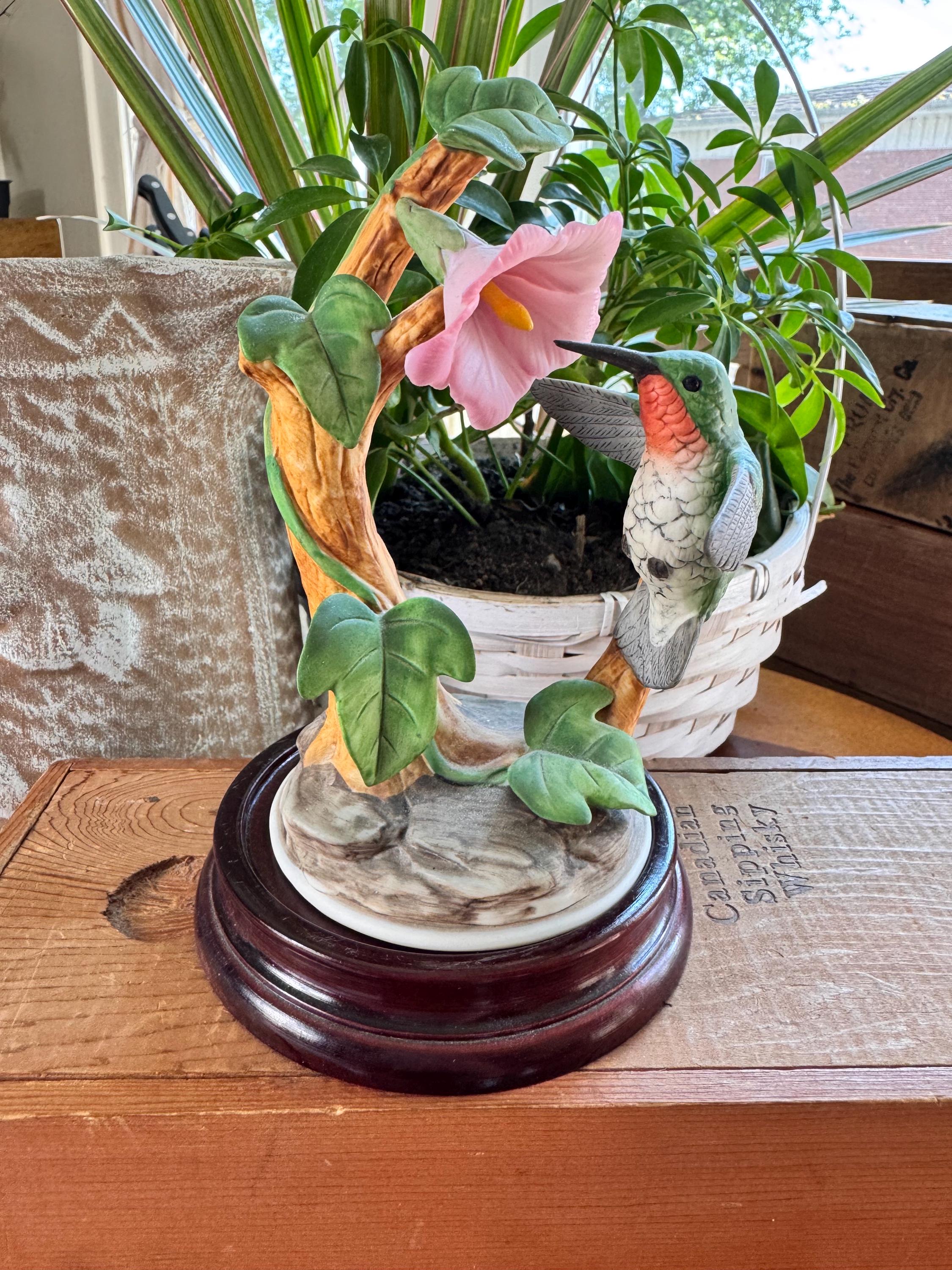 Andrea by Sadek Hummingbird Figurine: Japanese Porcelain with Wooden Base
