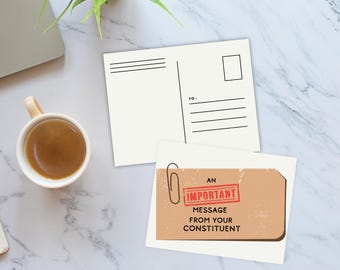 Printable Postcard for Writing Your Elected Officials, Constituent Postcard Download, An Important Message From Your Constituent,