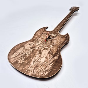 Billy Gibbons van ZZ Top geïnspireerde houten gitaarwandklok