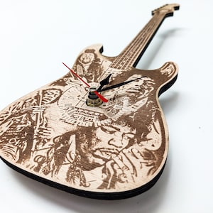 Jimi Hendrix inspirierte hölzerne Gitarren-Wanduhr