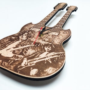 Jimmy Page Inspired Wooden Guitar Wall Clock