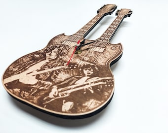 Jimmy Page Inspired Wooden Guitar Wall Clock