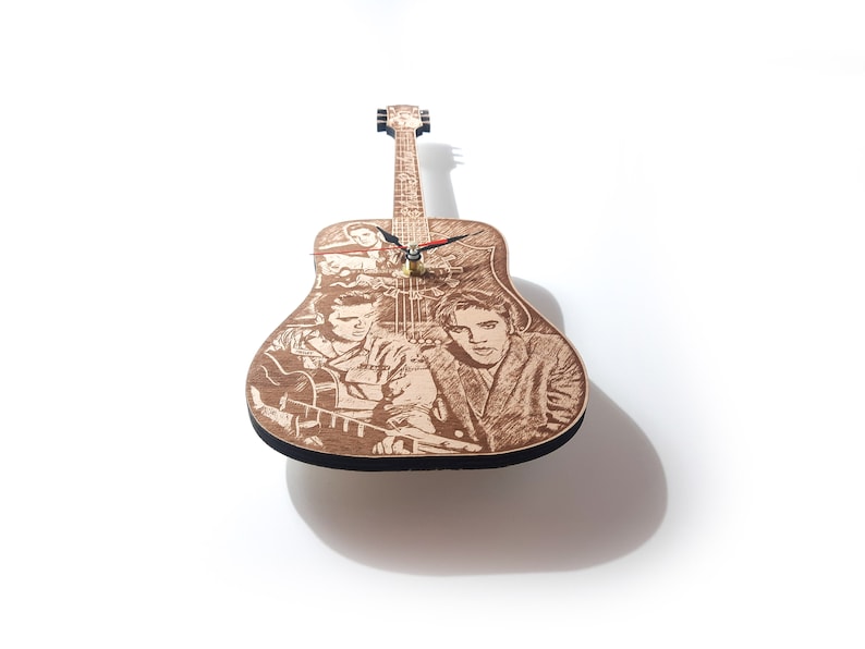 Elvis Presley Inspired Wooden Guitar Wall Clock Etsy