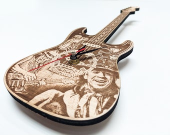 Stevie Ray Vaughan Inspired Wooden Guitar Wall Clock