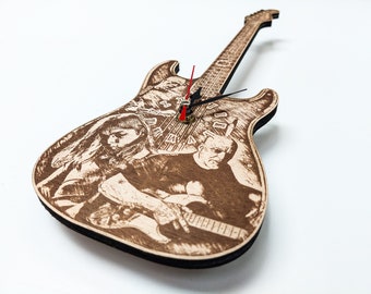 David Gilmour Inspired Wooden Guitar Wall Clock