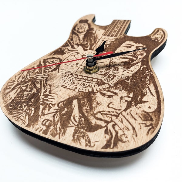 Horloge murale en bois sans col pour guitare inspirée de Jimi Hendrix