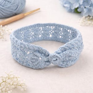 Blue Lace Crochet Headband Pattern, Knot Toddler Hair Accessory (PDF Download)