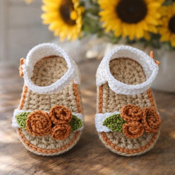 Crochet Baby Sandals Pattern | Easy Floral Shoes (3-6 Months) (PDF Pattern)
