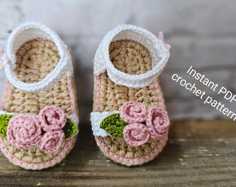 Instant PDF crochet pattern for baby sandals. 3-6 months