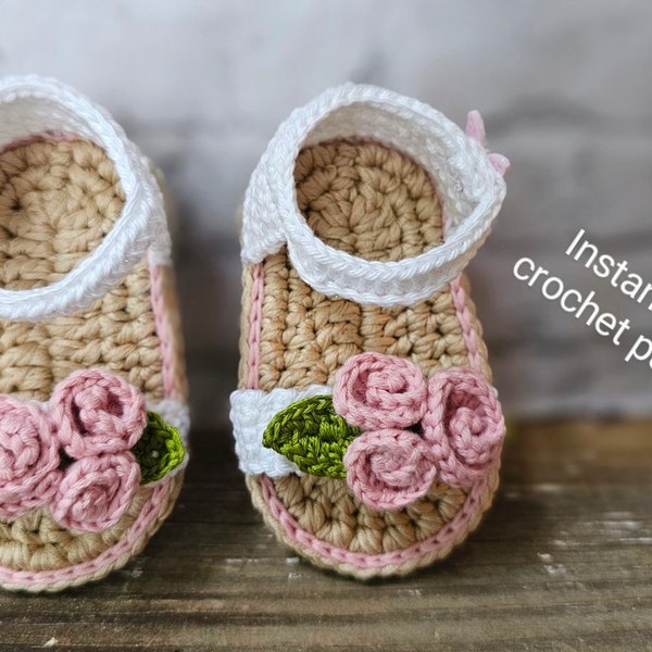 Instant PDF crochet pattern for baby sandals. 3-6 months