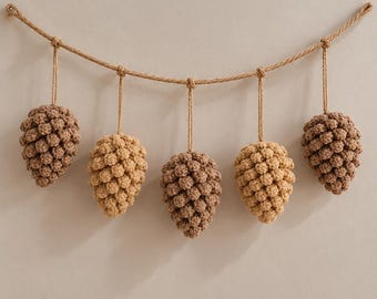 Crochet Pinecone Ornament Pattern, Rustic Christmas Garland PDF, Holiday Decor Tutorial