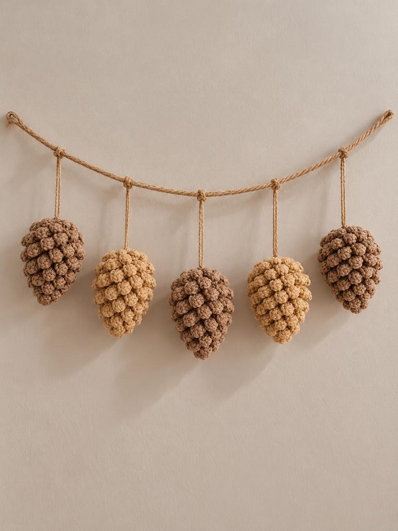 Crochet Pinecone Ornament Pattern, Rustic Christmas Garland PDF, Holiday Decor Tutorial image 4