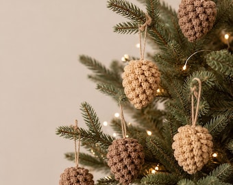 Crochet Pinecone Ornament Pattern, Rustic Christmas Garland PDF, Holiday Decor Tutorial