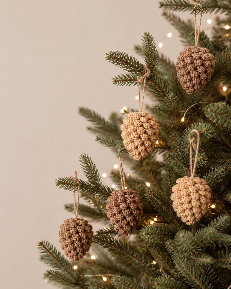 Crochet Pinecone Ornament Pattern, Rustic Christmas Garland PDF, Holiday Decor Tutorial image 2
