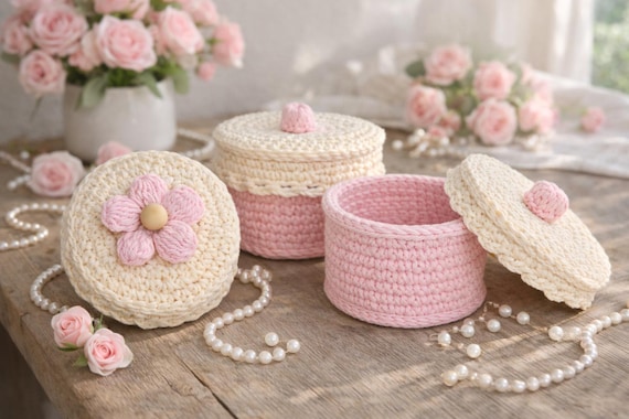 Beginner Crochet Jewelry Box Pattern | Easy Trinket Box with Lid PDF