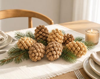 Crochet Pinecone Ornament Pattern, Rustic Christmas Garland PDF, Holiday Decor Tutorial