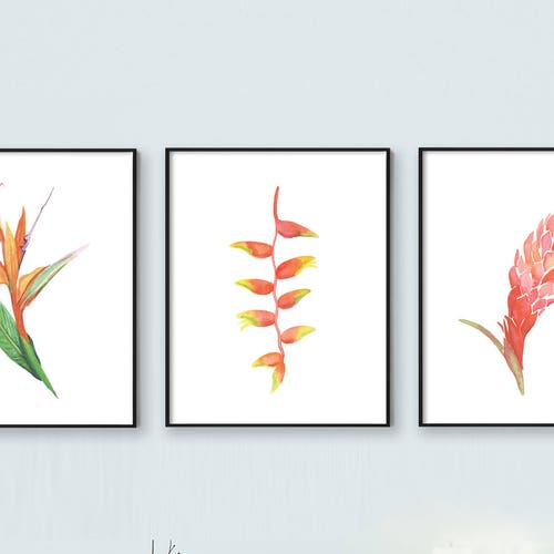 Tropical Flowers Printable Art Set of 4 Prints Instant - Etsy