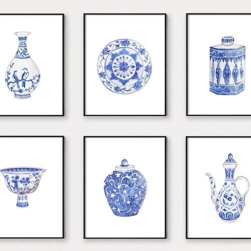 Blue and White Chinoiserie Chair Digital Art Print INSTANT Etsy